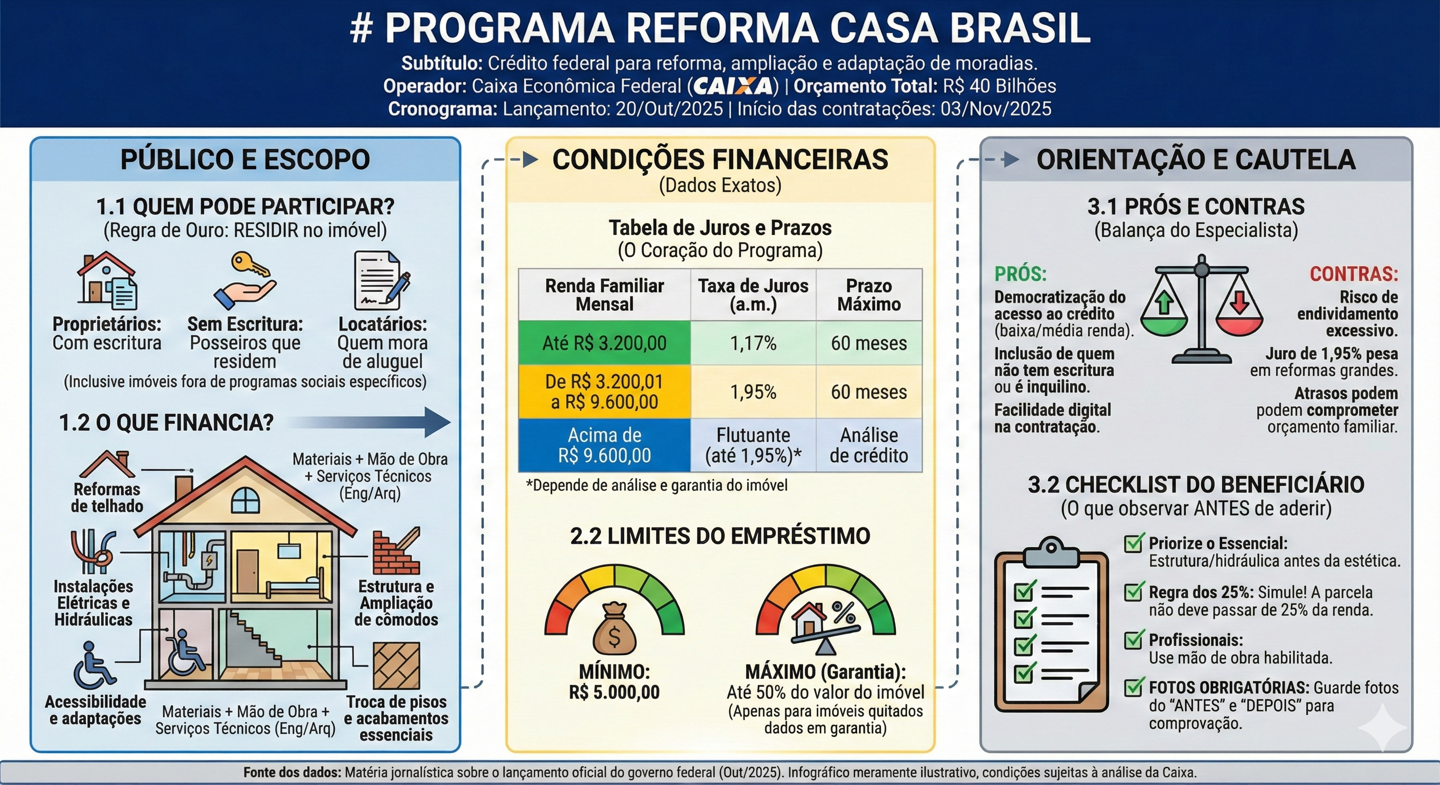 Linha de crédito oferece até R$ 30 mil para reformas com juros a partir de 1,17% ao mês.