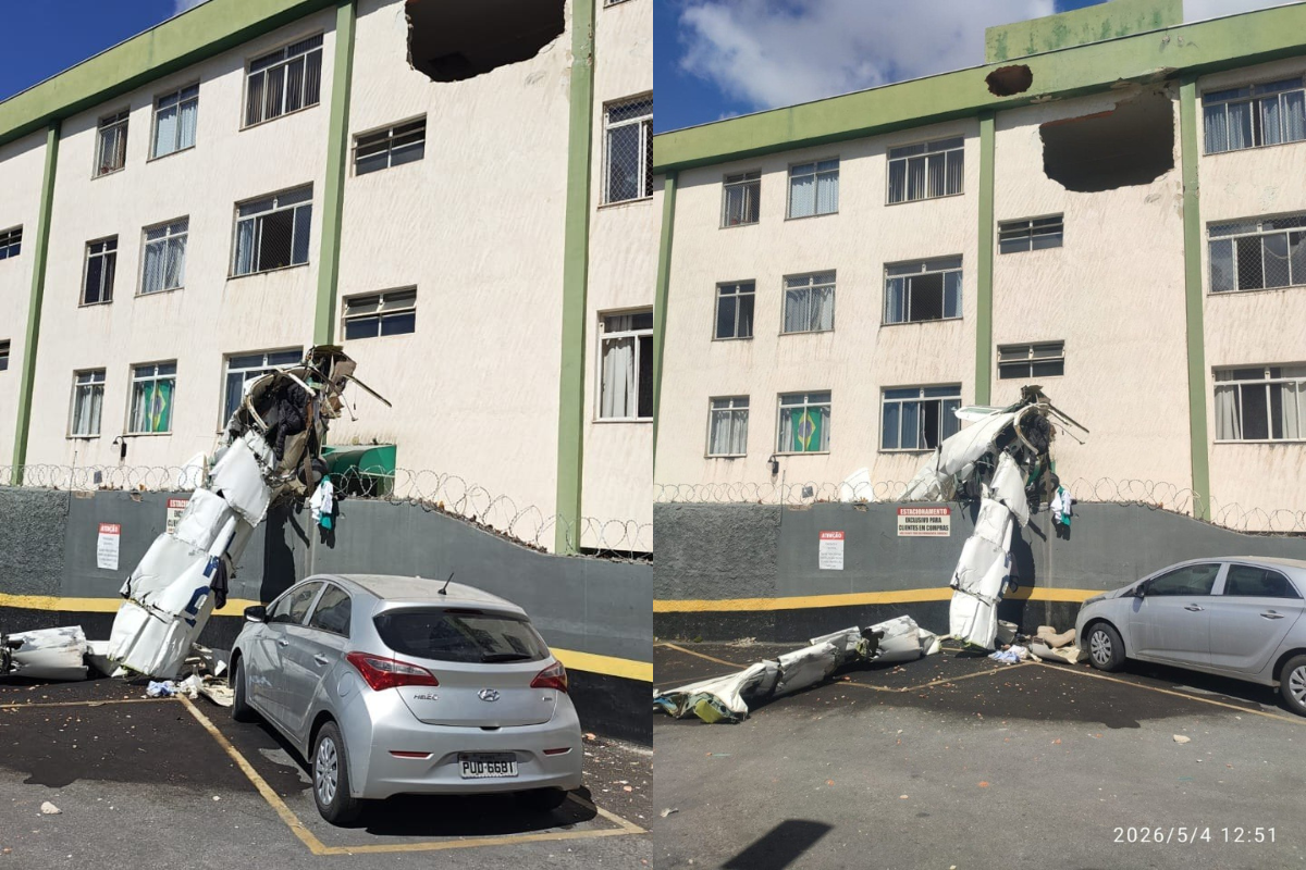 Avião de pequeno porte cai e atinge prédio em Belo Horizonte